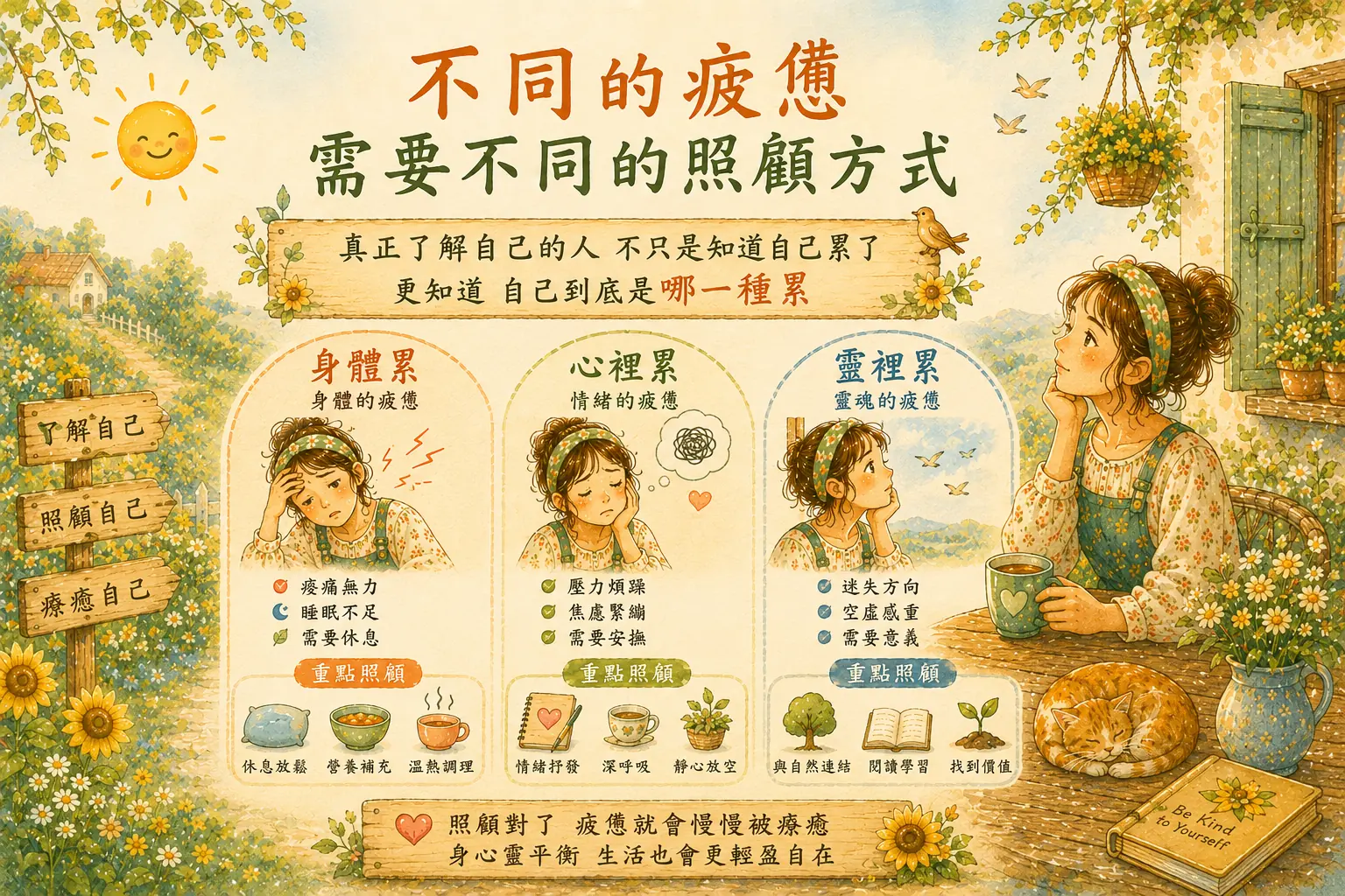 不同的疲憊,需要不同的照顧方式:了解自己、照顧自己、療癒自己