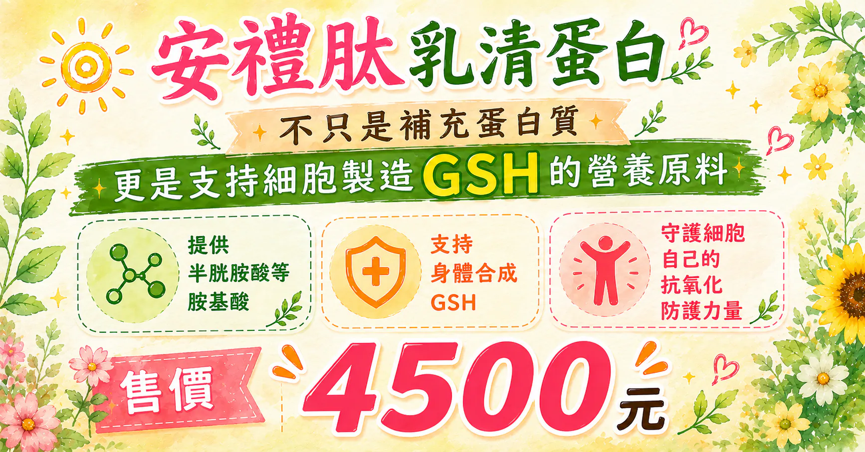 安禮肽乳清蛋白 支持細胞製造 GSH 的營養原料