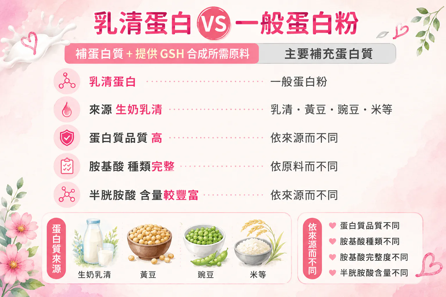乳清蛋白與一般蛋白粉的比較表